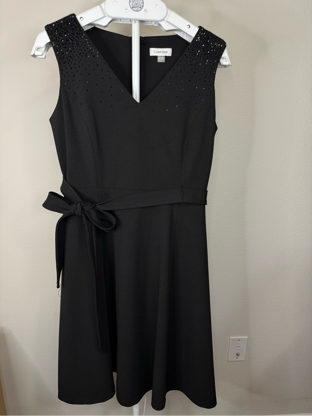 NWOT! Calvin Klein Women's Belted Midi Fit Flare Cocktail Dress Black Sz 8 - Picture 3 of 9